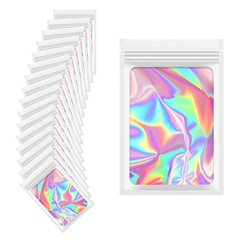 100 Stück Holografische Beutel, Mylar Beutel mit Reißverschluss, Wiederverschließbare Tasche für Lagerung Kleinigkeiten, Kaffee, Süßigkeiten, 8 x 13 cm, Weiß 100 Stück Holografische Beutel, Mylar Beutel mit Reißverschluss, Wiederverschließbare Tasche für Lagerung Kleinigkeiten, Kaffee, Süßigkeiten, 8 x 13 cm, Weiß von GOIEHIR