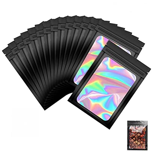 100 Stück Holografische Beutel, Mylar Bags mit Transparentem Fenster, für Lagerung Kleinigkeiten, Kaffee, Süßigkeiten, 10 x 15 cm, Schwarz von GOIEHIR