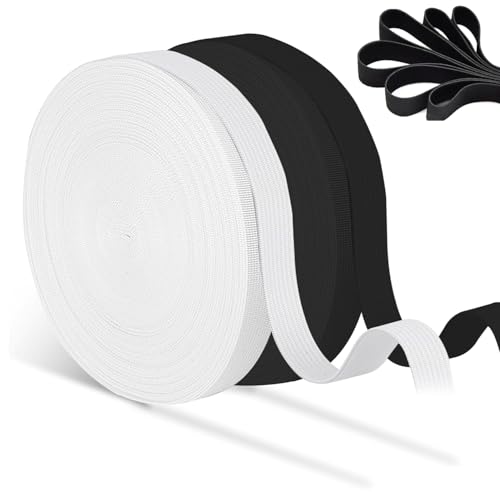 Gummiband, 2 x 10 Meter Elastisch Band, Gummiband Breit 15 mm, Gummiband Set für Hosengummi, Haushalt DIY Handwerk, Schwarz und Weiß von GOIEHIR