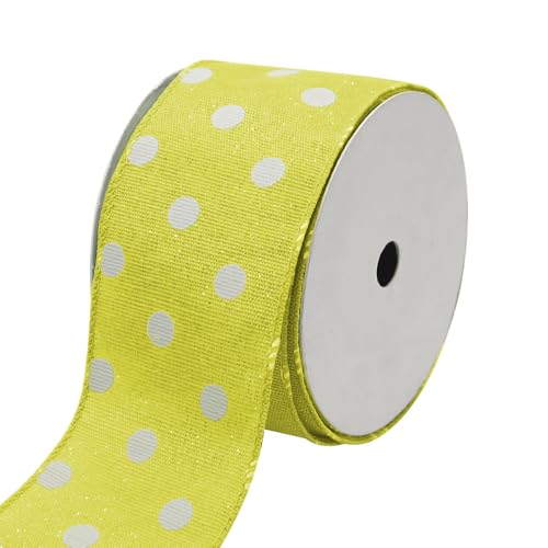 GOIYZTTR 10M Polka Dots Band mit Drahtkante Gelb&Weiß 60mm Breite Gepunktetes Dekoband, Weich und Flexibel zum Dekorieren & Basteln von GOIYZTTR