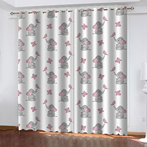 GOKSEL Gardinen 2 Stück x 140 B x 245cm H Schmetterling Elefant Blickdichte Gardinen -Lichtundurchlässige Vorhänge mit Ösen für Schlafzimmer Kinderzimmer Geräuschreduzierung von GOKSEL