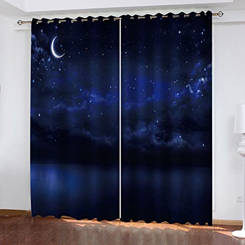GOKSEL Vorhänge Blickdicht 2 Stück x 117 B x 138cm H Himmel Mond Verdunklungsgardine mit Ösen für Wohnzimmer Schlafzimmer Kinderzimmer, Wärmeschutz & Geräuschreduzierung für Zimmer von GOKSEL