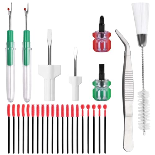 GOLD DEER 28-teiliges Näh-Reinigungsset, Nähmaschinen-Reparatur-Set enthält Pinzette, Schraubendreher, Doppelkopfbürste, Nahttrenner, Silikon-Reinigungsbürsten für Reparatur und Reinigung von von GOLD DEER