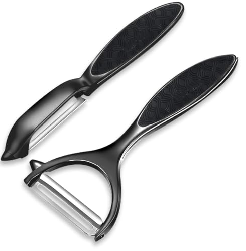 Schäler Set, 2Pcs Sparschäler - Premium-Edelstahl Y&I-förmiger Drehbarer Multifunktions-Gemüseschäler, Guter Griff & Langlebiges Schälwerkzeug für Küche, Gemüse, Früchte（Schwarz） von GOLD PIE