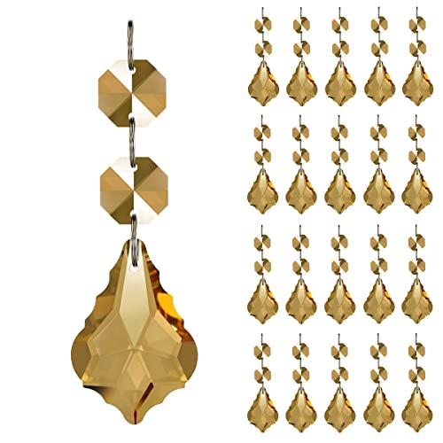 GOLDENHAITAI Kronleuchter-Prismen, Kristall, Ahornblatt, Kronleuchter, Prismen, Ersatzanhänger, verbundene Glasperlen, Kette für Hochzeit, Weihnachtsdekoration, 38 mm (Champagner), 20 Stück von GOLDENHAITAI