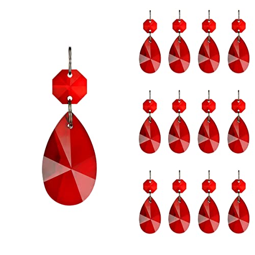 Goldhaitai Kristall-Kronleuchter-Prismen-Teile mit achteckigen Glasperlen, 38 mm, für Kronleuchter, Hochzeit, Party, Weihnachtsdekoration, Rot, 12 Stück Goldhaitai Kristall-Kronleuchter-Prismen-Teile mit achteckigen Glasperlen, 38 mm, für Kronleuchter, Hochzeit, Party, Weihnachtsdekoration, Rot, 12 Stück von GOLDENHAITAI
