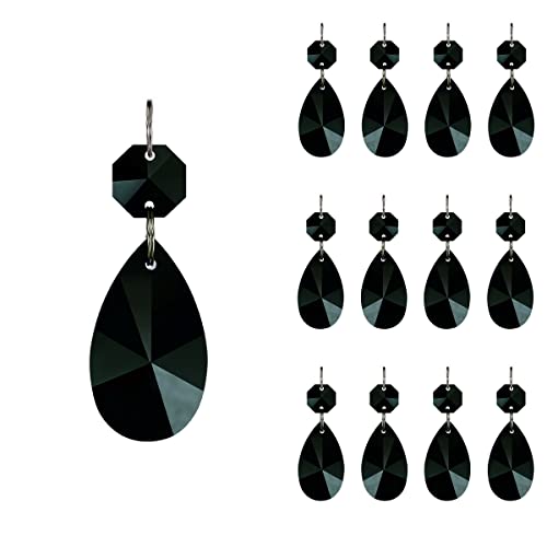 Goldhaitai Kristall-Kronleuchter-Prismen-Teile mit achteckigen Glasperlen, 38 mm, für Kronleuchter, Hochzeit, Party, Weihnachtsdekoration, Schwarz, 12 Stück von GOLDENHAITAI