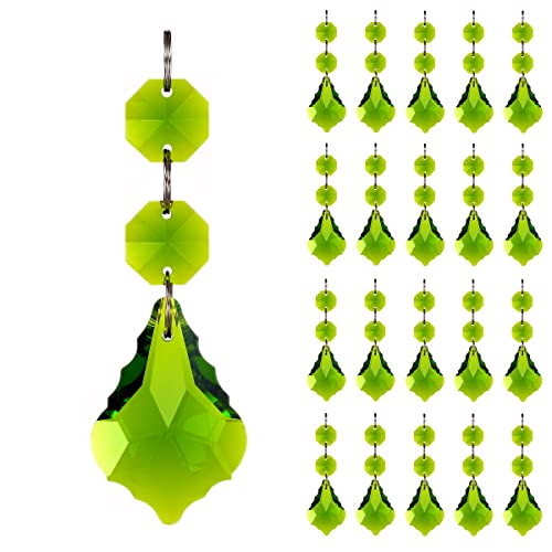 Kristall-Kronleuchter-Prisma, Ersatz-Ahornblatt-Anhänger, verbundene Glasperlen, Vorhang für Kronleuchter, Weihnachtsdekoration, Olivgrün, 20 Stück von GOLDENHAITAI