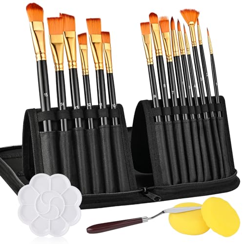 GOLDGE 19 Stück Pinselset Acrylfarben Set, Pinsel Acrylfarbe, Pinsel Set, Künstlerpinsel fur Ölfarben, Gouache, Aquarell, Acryl Pinsel mit Palettenmesser, Palette, Malschwamm GOLDGE 19 Stück Pinselset Acrylfarben Set, Pinsel Acrylfarbe, Pinsel Set, Künstlerpinsel fur Ölfarben, Gouache, Aquarell, Acryl Pinsel mit Palettenmesser, Palette, Malschwamm von GOLDGE