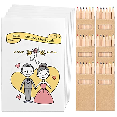 GOLDGE Hochzeitsmalbuch Kinder, 6 Stück Hochzeit Kinder Beschäftigung mit 36 Buntstifte für Kinder, Malbuch Hochzeit ,Gastgeschenke Kinderbeschäftigung Hochzeit, Hochzeitsdekoration GOLDGE Hochzeitsmalbuch Kinder, 6 Stück Hochzeit Kinder Beschäftigung mit 36 Buntstifte für Kinder, Malbuch Hochzeit ,Gastgeschenke Kinderbeschäftigung Hochzeit, Hochzeitsdekoration von GOLDGE