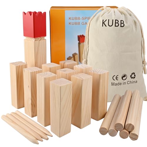 GOLDGE Kubb Wikingerschach Spiel Wikinger Schach Holz Holzfiguren Wurfspiel Kubb Wikingerschach Holzspiel für Kinder Erwachsene Outdoor Spiele von GOLDGE