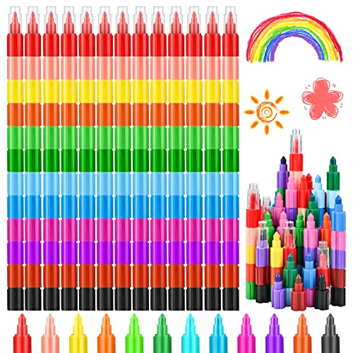 GOLDGE 13 Stück Stapelbare Buntstifte Kinder Wachsmalstifte, 12 Farben Baustein Buntstifte Mitbringsel Mitgebsel Kindergeburtstag Gastgeschenke Regenbogen Stift Kleine Geschenke für Kinder von GOLDGE