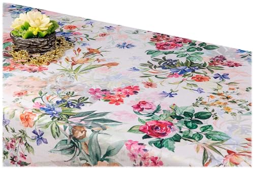 GOLDMAR Klassische Blumen-Tischdecke, Wasserabweisend, Fleckenresistente Schmutzabweisend Blumen - für Partys, Elegante Tisch Deko (100x100 cm, Blumen-w016) von GOLDMAR
