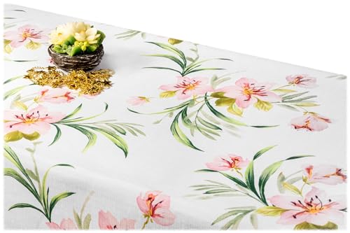 GOLDMAR Klassische Blumen-Tischdecke, Wasserabweisend, Fleckenresistente Schmutzabweisend Blumen - für Partys, Elegante Tisch Deko (100x100 cm, Rosa-Blumen-w001) von GOLDMAR