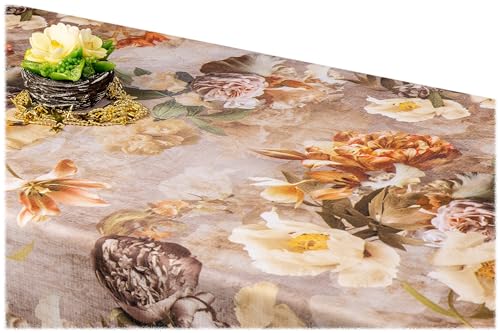 GOLDMAR Klassische Blumen-Tischdecke, Wasserabweisend, Fleckenresistente Schmutzabweisend Blumen - für Partys, Elegante Tisch Deko (130x180 cm, Golden-Blumen-w011) von GOLDMAR