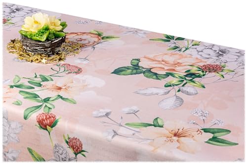 GOLDMAR Klassische Blumen-Tischdecke, Wasserabweisend, Fleckenresistente Schmutzabweisend Blumen - für Partys, Elegante Tisch Deko (130x180 cm, Rosen-w010) von GOLDMAR