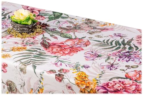 GOLDMAR Klassische Blumen-Tischdecke, Wasserabweisend, Fleckenresistente Schmutzabweisend Blumen - für Partys, Elegante Tisch Deko (130x180 cm Pfingstrosen-w005) von GOLDMAR