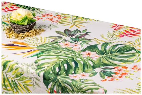 GOLDMAR Klassische Blumen-Tischdecke, Wasserabweisend, Fleckenresistente Schmutzabweisend Blumen - für Partys, Elegante Tisch Deko (140x220 cm, Blätter-w006) von GOLDMAR