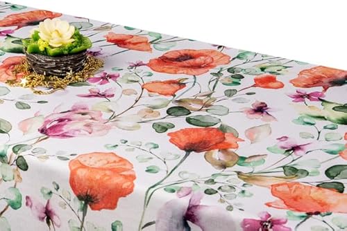 GOLDMAR Klassische Blumen-Tischdecke, Wasserabweisend, Fleckenresistente Schmutzabweisend Blumen - für Partys, Elegante Tisch Deko (Rund 150 cm, Mohnblumen-w009) von GOLDMAR