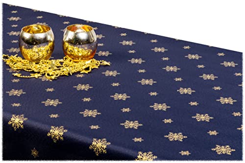 GOLDMAR Weihnachtstischdecke Fleckenresistente Schmutzabweisend Zweiseitig Tischdecke Weihnachten Advent - Polyester Lamatex Elegante Weihnachtstisch Deko (100x100 cm, Dunkelblau-Gold-Muster-01) von GOLDMAR