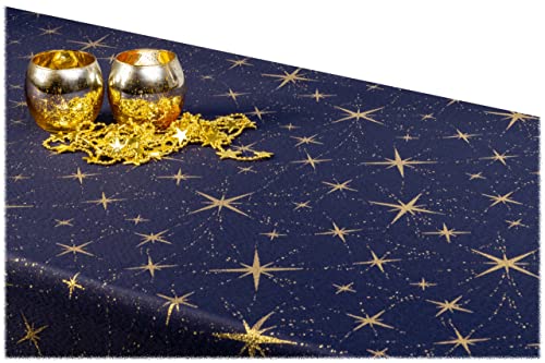 GOLDMAR Weihnachtstischdecke Fleckenresistente Schmutzabweisend Zweiseitig Tischdecke Weihnachten Advent - Polyester Lamatex Elegante Weihnachtstisch Deko (100x100 cm, Dunkelblau-Gold-Muster-02) von GOLDMAR