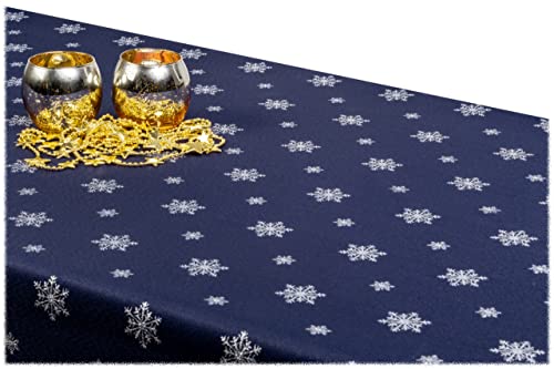 GOLDMAR Weihnachtstischdecke Fleckenresistente Schmutzabweisend Zweiseitig Tischdecke Weihnachten Advent - Polyester Lamatex Elegante Weihnachtstisch Deko (100x100 cm, Dunkelblau-Silber-Muster-02) von GOLDMAR