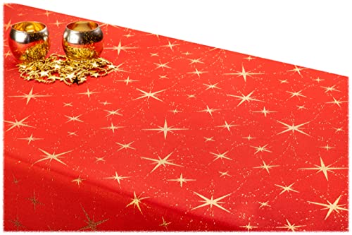 GOLDMAR Weihnachtstischdecke Fleckenresistente Schmutzabweisend Zweiseitig Tischdecke Weihnachten Advent - Polyester Lamatex Elegante Weihnachtstisch Deko (140x200 cm, Rot-Muster-01) von GOLDMAR