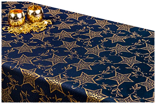 GOLDMAR Weihnachtstischdecke Fleckenresistente Schmutzabweisend Zweiseitig Tischdecke Weihnachten Advent - Polyester Lamatex Elegante Weihnachtstisch Deko (75x75 cm, Dunkelblau-Gold-Muster-03) von GOLDMAR