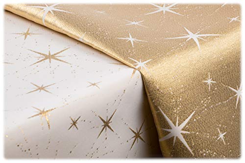 GOLDMAR Weihnachtstischdecke Fleckenresistente Schmutzabweisend Zweiseitig Tischdecke Weihnachten Advent - Polyester Lamatex Silber Gold Elegante Weihnachtstisch Deko (100x100 cm, Gold-Muster-13s) von GOLDMAR