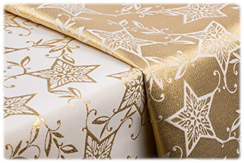 GOLDMAR Weihnachtstischdecke Fleckenresistente Schmutzabweisend Zweiseitig Tischdecke Weihnachten Advent - Polyester Lamatex Silber Gold Elegante Weihnachtstisch Deko (130x180 cm, Gold-muster-14s) von GOLDMAR