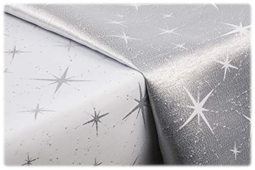 GOLDMAR Weihnachtstischdecke Fleckenresistente Schmutzabweisend Zweiseitig Tischdecke Weihnachten Advent - Polyester Lamatex Silber Gold Elegante Weihnachtstisch Deko (140x200 cm, Silber-Muster-13s) von GOLDMAR