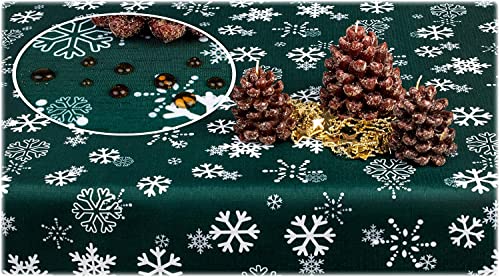 GOLDMAR Weihnachtstischdecke Fleckenresistente Schmutzabweisend Zweiseitig Tischdecke Weihnachten Advent - Polyester Rot Grau Elegante Weihnachtstisch Deko (100x100 cm, Dunkelgrün) von GOLDMAR