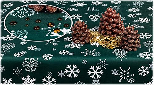 GOLDMAR Weihnachtstischdecke Fleckenresistente Schmutzabweisend Zweiseitig Tischdecke Weihnachten Advent - Polyester Rot Grau Elegante Weihnachtstisch Deko (130x180 cm, Dunkelgrün) von GOLDMAR