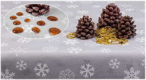 GOLDMAR Weihnachtstischdecke Fleckenresistente Schmutzabweisend Zweiseitig Tischdecke Weihnachten Advent - Polyester Rot Grau Elegante Weihnachtstisch Deko (130x180 cm, Grau) von GOLDMAR