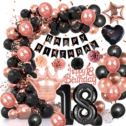 18 Geburtstag Deko Mädchen, 18. Geburtstag Frauen, 18 Jahr Geburtstagdeko, Rosegold und Schwarz Ballongirlande, 18 Happy Birthday Girlande Partydeko, 18 Luftballons Birthday Party Decorations von GOLDNICE