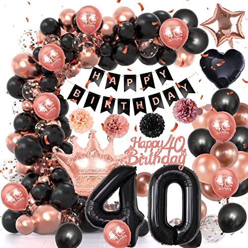 40 Geburtstag Deko Frauen, 40. Luftballons Geburtstag Frau, 40 Jahr Geburtstagdeko, Rosegold und Schwarz Ballongirlande, 40 Happy Birthday Girlande Geburtstagsdeko, 40 Birthday Party Decorations von GOLDNICE