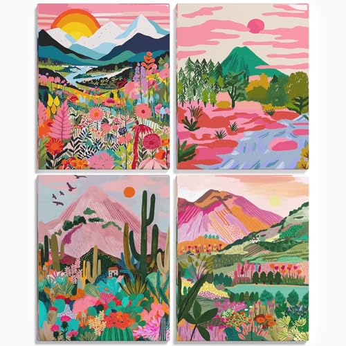 GOLDNICE Malen Nach Zahlen Erwachsene, 4 Stück Landschaft Malen Nach Zahlen Erwachsene und Anfänger mit Pinseln Acrylpigment DIY Painting by Numbers Kit for Home Decor, Without Frame (40 x 50 cm) von GOLDNICE