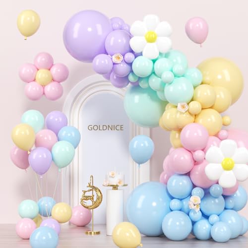 Luftballons Girlande Pastell, Pastel Ballon Girlande mit Daisy Folienballons, Ballons Girlande Party Deko Luftballons Geburtstag, Baby Shower Geburtstagsdeko Mädchen, Hochzeit Regenbogen Party Deko von GOLDNICE