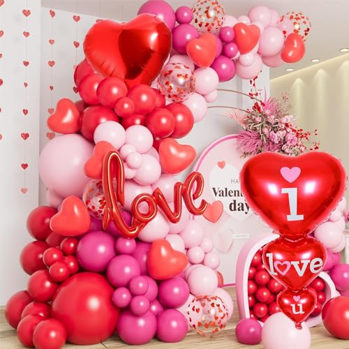 Valentinstag Luftballons Dekoration Set, love Deko Valentine Ballon Girlande Kit, I LOVE YOU Folienballon, Rote Heiratsantrag mit Herzluftballons, für Romantische Hochzeit Valentinstag Dekoration Set von GOLDNICE