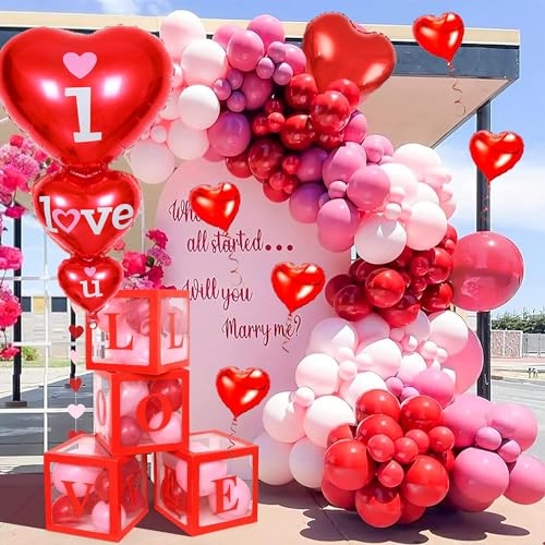 Valentinstags-Ballon-Dekorationsset – Valentinstag-Ballonbogen-Girlande-Set, rote herzförmige Folienballons, rote und rosa Luftballons für Antrag, Verlobung, Valentinstag, Party-Dekorationen von GOLDNICE