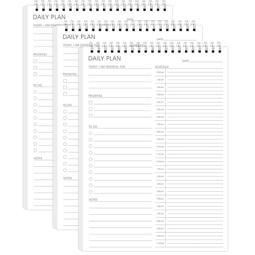 24-Stunden-Zeitpläne, 3er-Pack, To-Do-Listen-Notizblock, B5 (16,5 x 24,9 cm), Tagesplaner zum Organisieren, geeignet für Schule, Büro und Zuhause, PVC-Einband von GOLDPEI