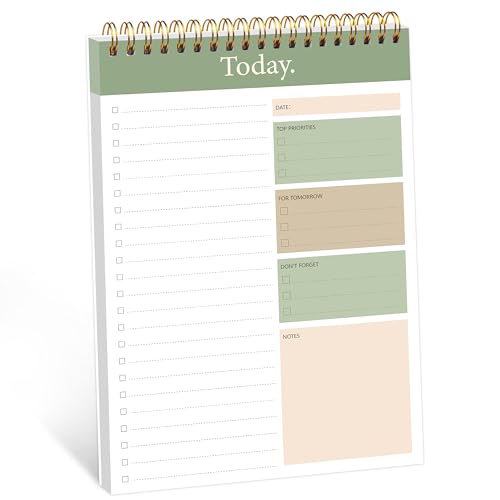 GOLDPEI To-Do-Listen-Notizblock, Tagesplaner, undatiert, 52 Blatt, abreißbar, 16,5 x 24,9 cm, Checkliste, Produktivitäts-Organizer mit Stundenplan für Aufgaben (Dunkelgrün) von GOLDPEI