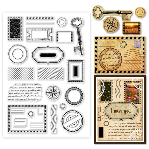 GOMAKERER 1 Blatt Transparente Stempel Transparente Gummistempel Mit Vintage Poststempel Textur Hintergrund Wiederverwendbare Silikonstempelsiegel Für Die Kartengestaltung Scrapbooking Prägung Album von GOMAKERER