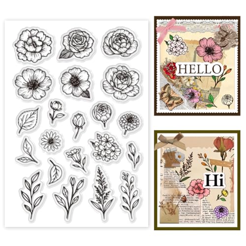 GOMAKERER 1 Bogen Blumen-Stempel, transparente Silikonstempel mit Blumenblättern, für Bastelarbeiten, Scrapbooking, Kartenherstellung, Dekoration, 16,3 x 10,9 cm von GOMAKERER