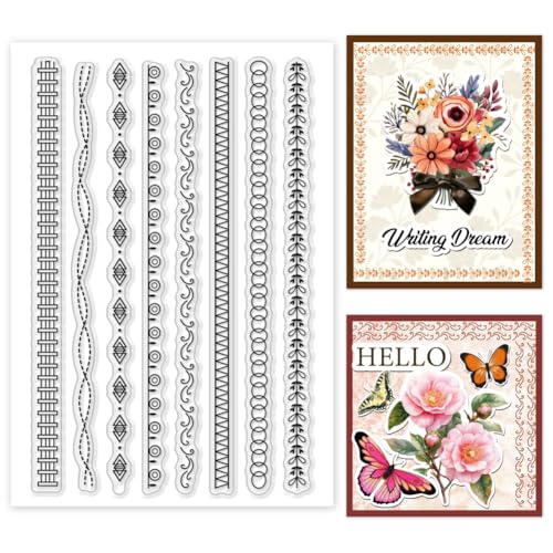 GOMAKERER 1 Bogen Spitze Linien Clear Stamp, Linienränder Gummi Clear Stamps Transparent Silikon Stempel Dichtung für DIY Scrapbooking Kartenherstellung Dekoration, 16,3 x 10,9 cm von GOMAKERER