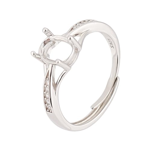 GOMAKERER 1 Stück 925 Sterling Silber Fingerringbasen. Verstellbare 4 Zinken Ringfassungen Mit Zirkonia Blanke Ovale Fingerring Komponenten Beschläge Zum Basteln von Schmuck von GOMAKERER