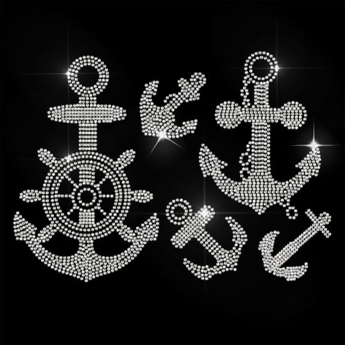 GOMAKERER 1 Stück Strasssteine Zum Aufbügeln, Anker Helm Muster Strasssteine Aufbügeln Hotfix Bling Crystal Bekleidungs Reparatur Applikation Wärmeübertragungsaufkleber Für T Shirt Kleidung Taschen von GOMAKERER