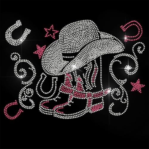GOMAKERER 1 Stück Cowboystiefel/Hut Strass Strasssteine Zum Aufbügeln, Bling Crystal Bekleidungs Reparatur Applikation Wärmeübertragungsaufkleber Für T Shirt Kleidung Hosen Taschen von GOMAKERER