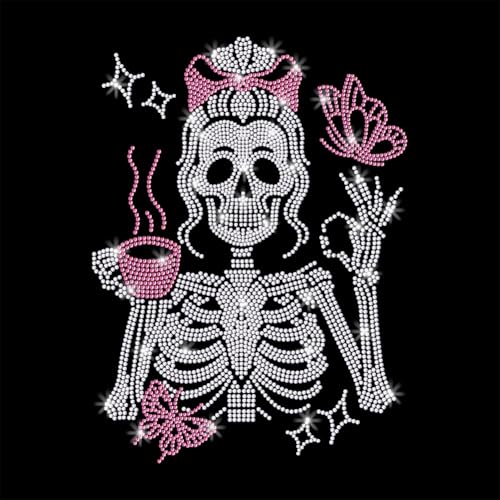 GOMAKERER 1 Stück Mom Skelett Muster Strass Bügelbild Hotfix Bling Crystal Bekleidungs Reparatur Applikation Wärmeübertragungs Patch Für T Shirt Kleidung Hosen Taschen von GOMAKERER