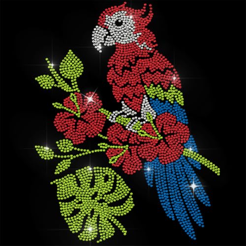 GOMAKERER 1 Stück Strasssteine Zum Aufbügeln, Papagei Auf Ast Muster Strass Bügelbild Hotfix Bling Kristall Blume Kleidungsreparatur Applikation Wärmeübertragungspatch Für T Shirts Kleidung Hosen von GOMAKERER